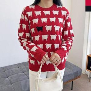 [셀러허브_여성트랜드패션]ONM JJM-L151 여자크리스마스 레드블랙 맨투맨니트