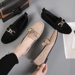 여자겨울신발 체인장식 스웨이드 플랫슈즈 로퍼 단화 캐주얼화