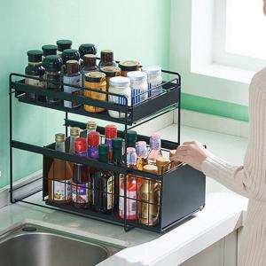 철제 슬라이딩선반 양념통 레일 상부장 하부장 정리 선반 슬림 블랙 L839