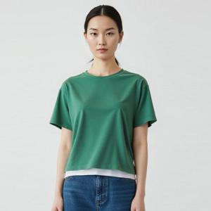 국산 여성 라운드 박시 루즈핏 세미크롭 반팔티 DAI-WSH-20768-그린