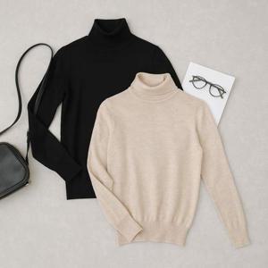 쫀쫀한 여성 터틀넥 니트 베이지 블랙 겨울 필수 이너 폴라티 슬림핏