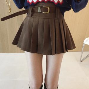 아이미마인 / 시그널 A라인 플레어 벨트세트 페이크 스웨이드 겨울 미니스커트 (2color)