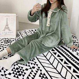 [다잇템]여자 겨울잠옷 실내복 롱슬리브 부드러운 세트