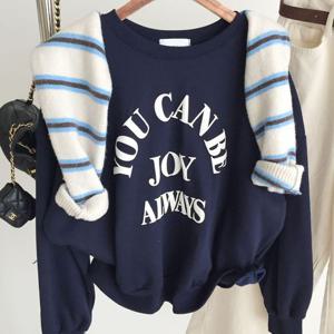 아이미마인 / 발포 배색 레터링 루즈핏 겨울 기모 맨투맨티셔츠 (4color)