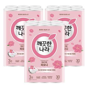 ★게릴라특가!최초!최저100개만!★ 깨끗한나라 2025 NEW 허브가든 피오니 프리미엄 30롤x3팩