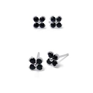 [옷자락] 여자 크리스탈 큐빅 블랙 플라워 실버 925 귀걸이