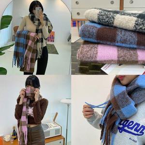 [유유존]레오체크목도리 머플러 여성 넥웨어 수술 겨울 배색