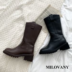 [밀로바니] 제이니 기모안감 둥근코 워커창 통굽 지퍼 여성 키높이 하프 미들 부츠 6cm