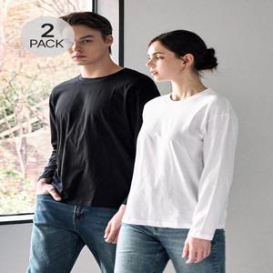 [파라고나][1+1] 2장세트 공용 AAA 30수 순면 기본 레이어드 라운드 긴팔 티셔츠