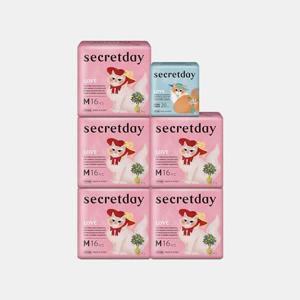[시크릿데이]시크릿데이 러브 생리대 중형5팩 +롱라이너1팩