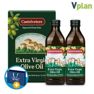 브이플랜 이탈리아 엑스트라버진 올리브 오일 냉압착 올리브유 2병 선물세트(쇼핑백)