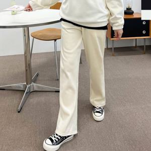 BLEO 여성 겨울 기모 와이드 코듀로이 골덴 편한 밴딩 팬츠