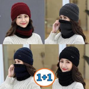 [라일리] Rly 1+1 여성 넥워머 비니 모자 겨울 목도리 털모자 세트