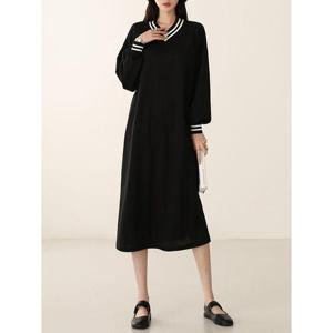 [시크루즈]브루 V넥 요꼬 배색 루즈핏 원피스_BDOP061