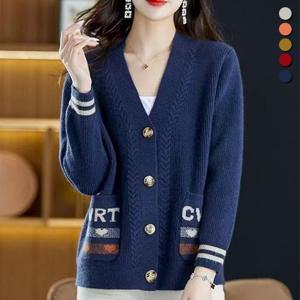 [유니제이] 젤르 자수 패턴 브이넥 가디건