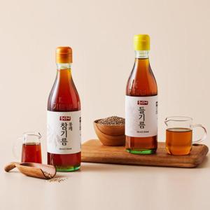 [꿀이구마] 저온압착 통참깨 참기름 350ml 1병 + 통들깨 들기름 350ml 1병