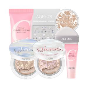 [홀리데이에디션]에이지투웨니스 글래스스킨에센스팩트(본품+리필1개)+비타씨톤업크림30ml+스티커+톤업미니