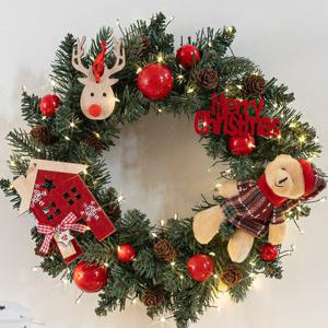 크리스마스 리스 벽장식 퐁퐁 레드하우스 300mm 벽걸이 소품 현관 문 카페 입구 데코 꾸미기 겨울