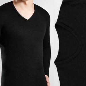 [제임스딘]남자발열내복 브이넥내복상의 겨울 보온내의 긴팔 검정