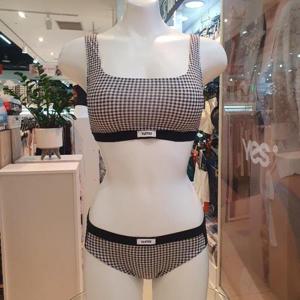 예스 DP02 여성 블랙 체크 브라팬티세트 여자 편한 속옷 스포츠 노와이어