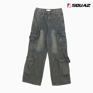 스콰즈 여성 청바지 데님 와이드팬츠 스트랩 카고팬츠 SLEE002