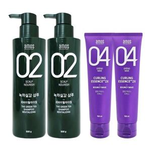 [amos] 아모스 녹차실감 샴푸 500g 2개+컬링 에센스 2X 150ml 2개