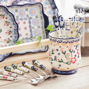 프라카 폴란드풍 도자기 수반세트 11P 통 티포크 티스푼