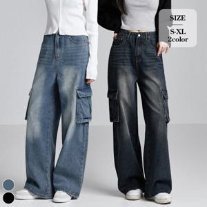 포레스트핏 / 빈티지워싱 카고 데님 와이드 팬츠 (J2441)