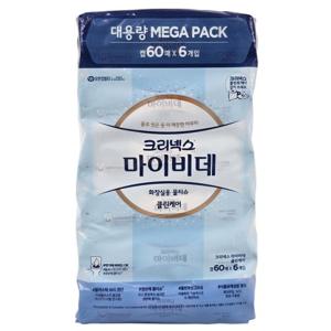 크리넥스 마이비데 클린케어 화장실용 물티슈 캡형 60매 6개입