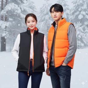 훼르자 남자 여자 겨울 방한 양면 패딩 조끼 베스트 형광오렌지