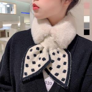 여자 쁘띠 퍼목도리 도트리본 니트 넥워머 머플러