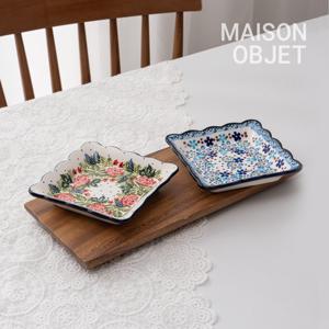 ★적립금 사용가능★ 프라카 폴란드풍 도자기 프릴 사각 앞접시 2P