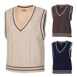 [김영주골프][김영주골프] 가을겨울 여성 프리 꽈배기 브이넥 골프 니트조끼 KNFLVE56