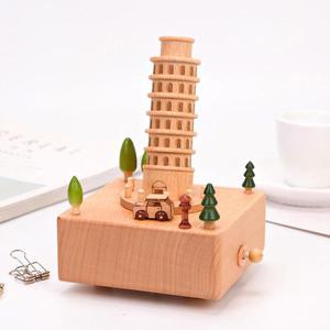 대만 우드 태엽 오르골 (피사의사탑) 음악박스 원목 멜로디박스 뮤직박스 인테리어소품 장식소품
