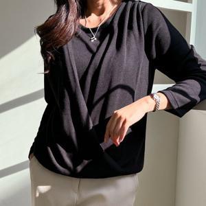 드리다 가을 겨울 레이어드 겹 브이넥 이중 빅사이즈 긴팔 티셔츠 40-50대 미시 중년여성 엄마옷 출근 하객