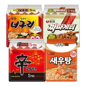 농심 봉지라면 혼합 19봉 (신라면5+새우탕면4+너구리5+짜파게티5)