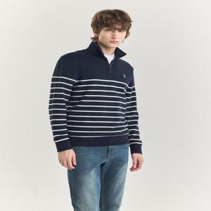 헤지스 남성 네이비 컬러블럭 하프집업 맨투맨  (HZTS4D531N2)