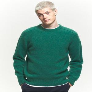 헤지스 남성 [셔틀랜드 울] 다크그린 쉐기독 크루넥 니트  (HZSW4D407E3)