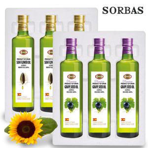소르바스 (스티로폼포장) 포도씨유500ml 3병 해바라기유500ml 3병