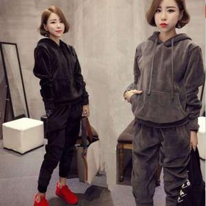 여성 벨벳 트레이닝 세트 기모 겨울 벨로아 캐주얼룩