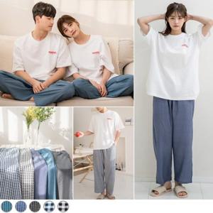 인견체크 9부 바지 (남성 여성)홈웨어,반바지,파자마,이지웨어