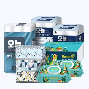 [초특가+20%적립][복합구성] 오늘 프리미엄 화장지 30롤+키친타올 8롤+미용티슈 3개+물티슈 2팩+뽑아쓰는 키친타올 100매