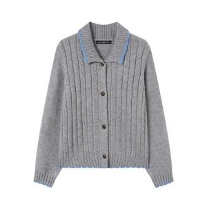 [나인식스뉴욕]카라 배색 케이블 니트 가디건 (NP4CK014L0)