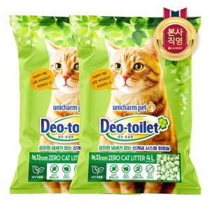★최저가도전★ LG유니참 감자&사막화 Zero 고양이모래 그린티 4L x 2개