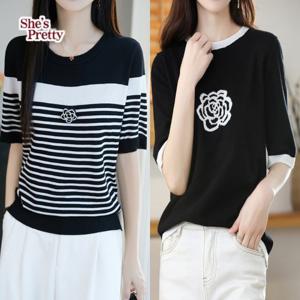 [쉬즈프리티] 시코플라워쿨링니트(무지/스트라이프)