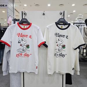 [클라이드앤]여성 스누피 넥+소매 배색반팔