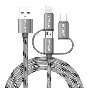 3in1 올인원 고속 충전 패브릭 케이블 1M C타입 8핀 5핀 일체형 케이블