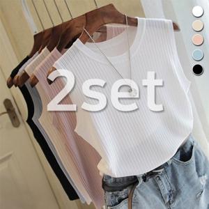 ★BEST★[유니제이] (2장SET)니트 골지 민소매/니트/나시/티셔츠