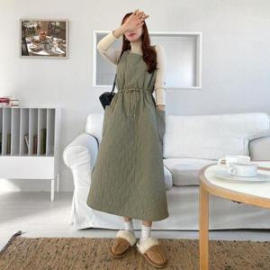 [유야]허리 스트링 패딩 레이어드 나시 포켓 롱 원피스 민소매 -OP0434H- 여성 겨울