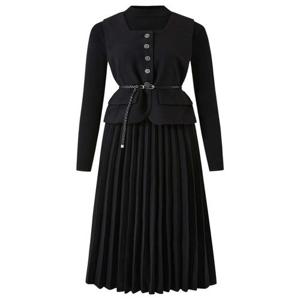 [미니멈에브리데이][미니멈 에브리데이]벨티드 버튼 베스트 플리츠 원피스 셋업 (EB4OW011D)